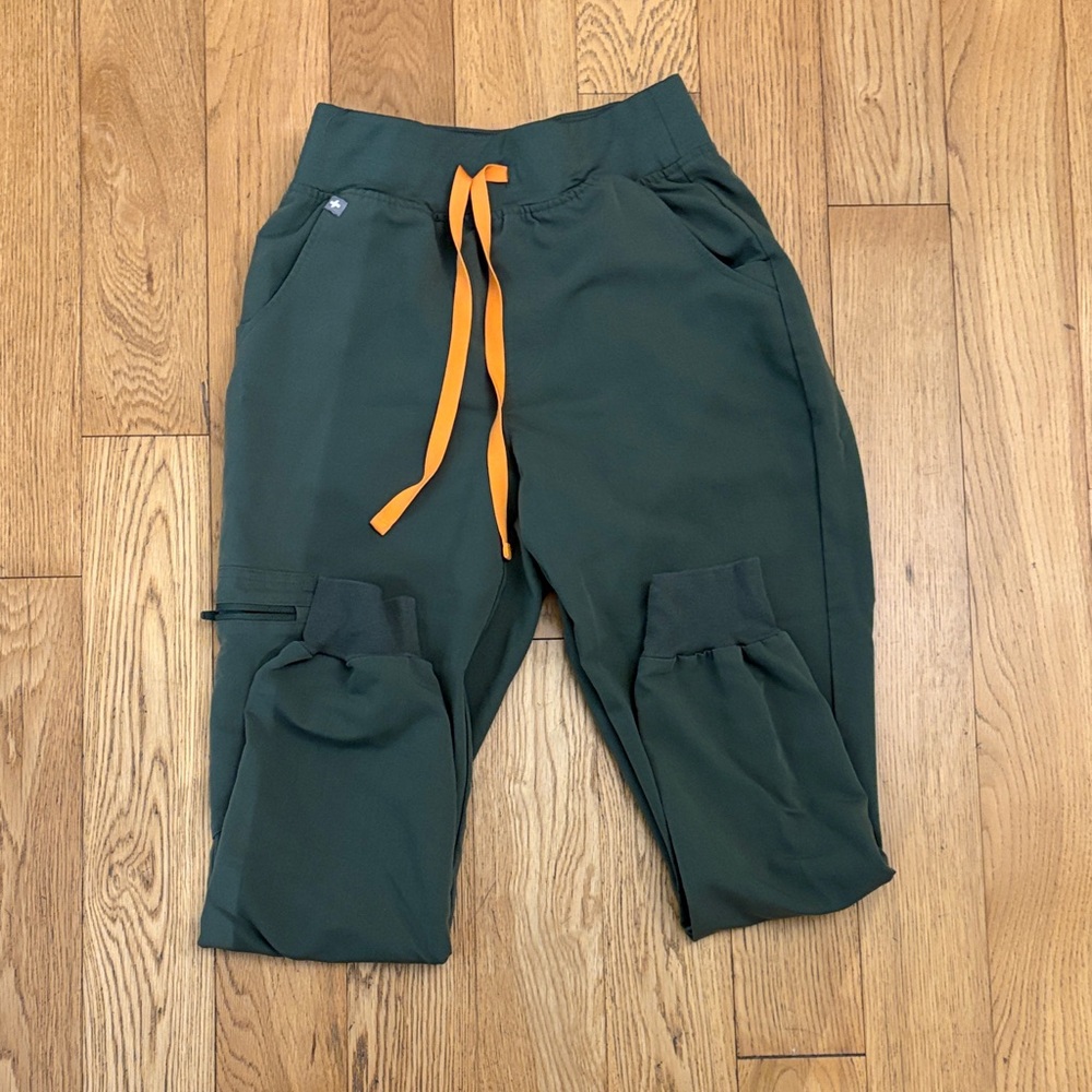 Figs Green Joggers with Orange Drawstring